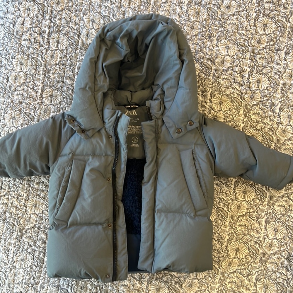 Zara toddler coat - Gray/Blue boys down winter coat - 12- 18 months